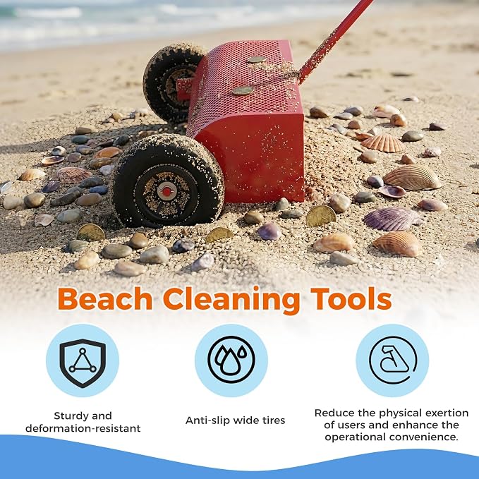 28in Beach Cleaning Tool with Wheels, Basket-Shaped Sand Sifter | Beach Cleaning Tool 28in Wide Basket-Shaped with Wheels, Beach Sand Cleaning Machine for Treasure Hunting & Family Activities