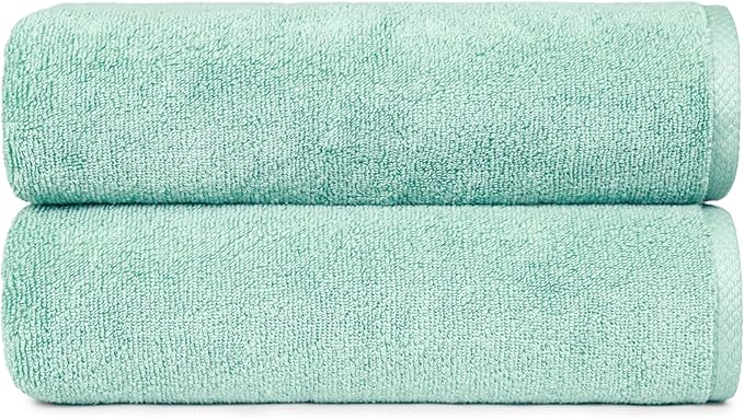 Amazon Basics 2-Pack Quick-Dry Lightweight Moisture Absorbing Bath Towel, 100% Cotton, 54" x 30", Seafoam Green