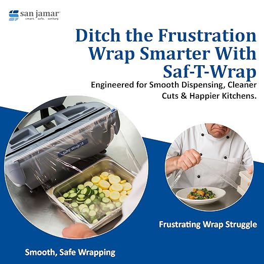 San Jamar Saf-T-Wrap Plastic Wrap and Foil Dispenser for Commercial Kitchens, Bakeries, And Restaurants, Plastic, 18 Inches, Gray