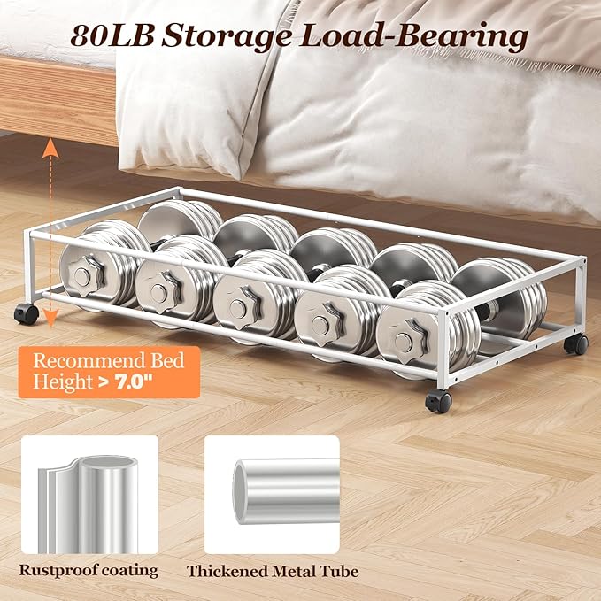 Yecaye 70 L Under Bed Storage with Wheels, 3 Pack Larger Capacity Under Bed Storage Containers, Underbed Shoe Storage Organizer, Rolling Under Bed Metal Drawers for Clothes, Blankets, Beige