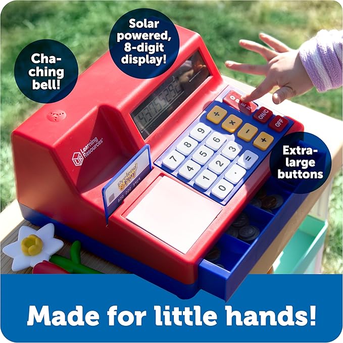 Learning Resources Pretend & Play Calculator Register Toy - Kids Play Set & Credit Card Toy, Register for Kids, Pretend Grocery Store Shopping Playset for Toddlers, Teaching Math Set