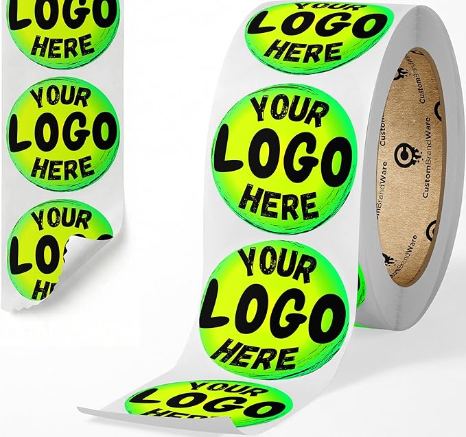 CustomBrandWare Build Your Own Stickers - Any Design Or Logo - Personalize Business - 50+ Roll - Multi Shapes, Sizes, Backgrounds, Text - Gloss/Matte Labels (2.5 inch Circle)