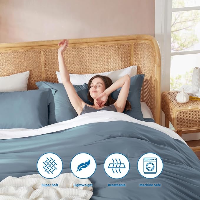 Nestl Twin Duvet Cover Set - Soft Double Brushed Stone Blue Duvet Cover Twin/Twin XL, 2 Piece, with Button Closure, 1 Duvet Cover 68x90 inches and 1 Pillow Sham