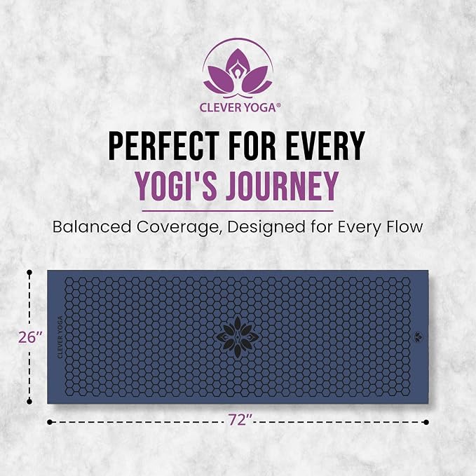 Clever Yoga Hot Yoga Mat Towel – Non-Slip Grip for Hot Yoga, Sweat Absorbent, Honeycomb Silicone Grip, Stays Flat – Ideal for Pilates, Travel, Washable & Lightweight - Dark Blue