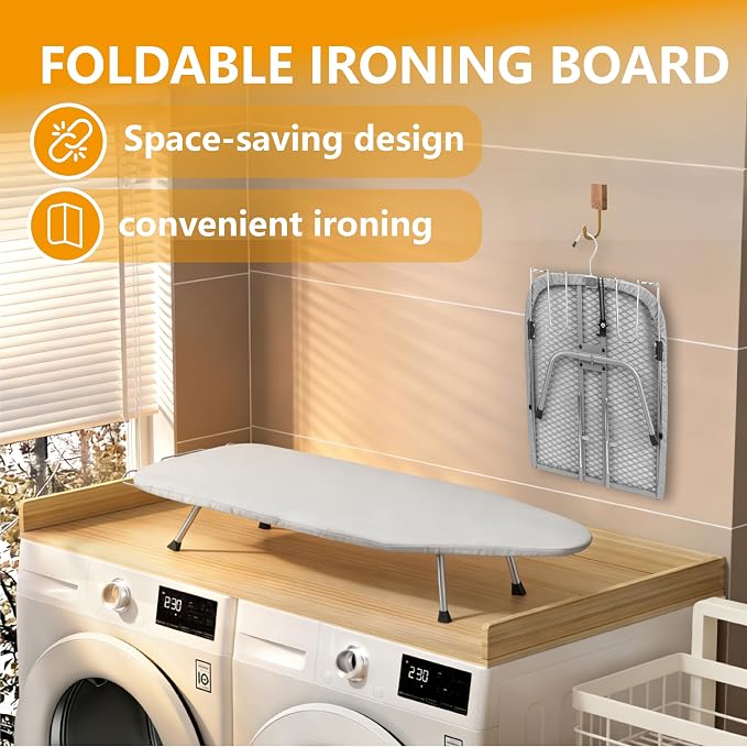 Small Ironing Board with Iron Rest, Tabletop Iron Board with Heat Resistant Cover, Foldable Mini Ironing Board, Easy Storage for Travel & Dorm, 31"x12", Gray
