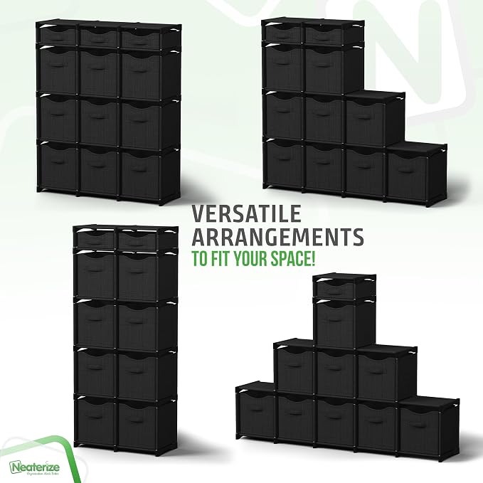 Cube Storage Organizer with 12 Storage Bins Included – Storage Cubes for Home Organization, Toy Storage, Office Storage, Living Room Storage, and General Storage Solution (Black)
