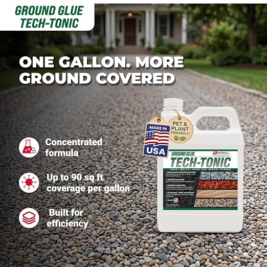 Ground Glue® Tech-Tonic Landscape Binder, Water Permeable Rock & Mulch Stabilizer for Garden Bed Soil, Sand, & Pea Gravel, Weatherproof & Pet Safe Adhesive for Trails & Slopes, Made in USA, 32 Fl oz | For Rock, Mulch, and Sand, Long-Lasting Stabilizer ...