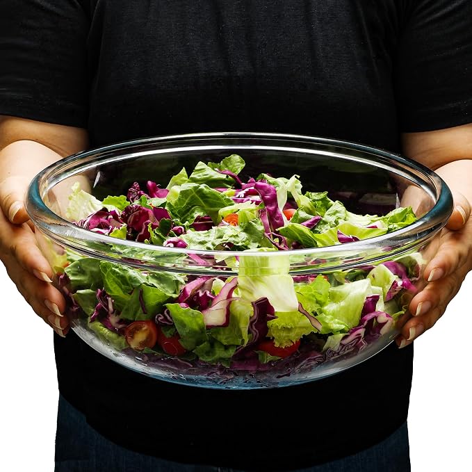 Extra Large Glass Mixing Bowl - 6 Quart Clear High Borosilicate Glass Salad Bowls - Glasses Bowl for Sourdough, Baking, Bread Making, Kitchen