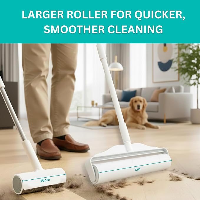 True & Tidy StickyPro XL Lint Roller Value Set with 2 Lint Roller Refills, Heavy-Duty Durable, Adjustable Handle Works Great on Pet Hair, Clothing, Furniture and More, 180 Sheets Total, Refillable