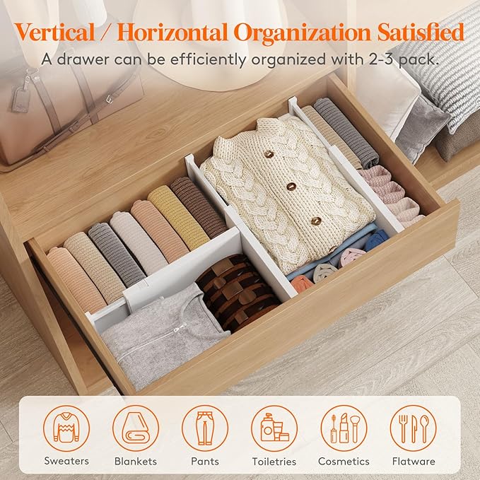 Lifewit 16 Pack 6" High Drawer Dividers 34-56cm/13.5-22" Adjustable Drawer Organizer for Clothes/Utensils, Expandable Drawer Separator in Dresser/Kitchen/Bedroom/Office Organization & Storage White