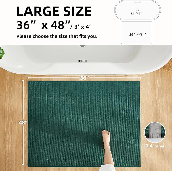 TYUU Large Bathroom Rugs Non Slip Washable Bath Rugs Super Absorbent Bathroom Rug Thin Quick Dry Low Pile Bath Mats, Dark Green 36"x48"
