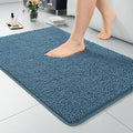LOCHAS Luxury Bathroom Rug Shaggy Bath Mat 24 x 36 Inch, Denim Blue | Washable Non Slip Bath Rugs for Bathroom Shower, Soft Plush Chenille Absorbent Carpets