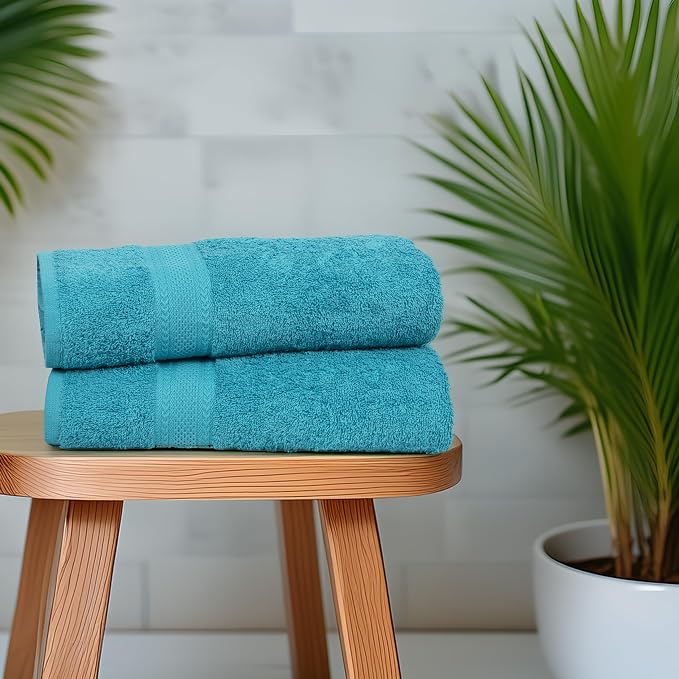 Medium Size Bath Towels Set of 6 – 100% Cotton Terry – 24" x 48" – Quick Dry, Soft & Highly Absorbent – Teal Blue Towels for Bathroom, Gym, Spa, Pool & Daily Use