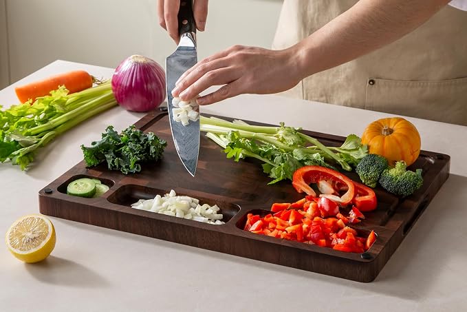 Walnut Cutting Boards for Kitchen Solid Wood End Grain 17"×13"×1" | Large Chopping Board Double Sided with Handle, Hardwood Charcuterie Butcher Block for Meal Prep & Serving with Gift Box