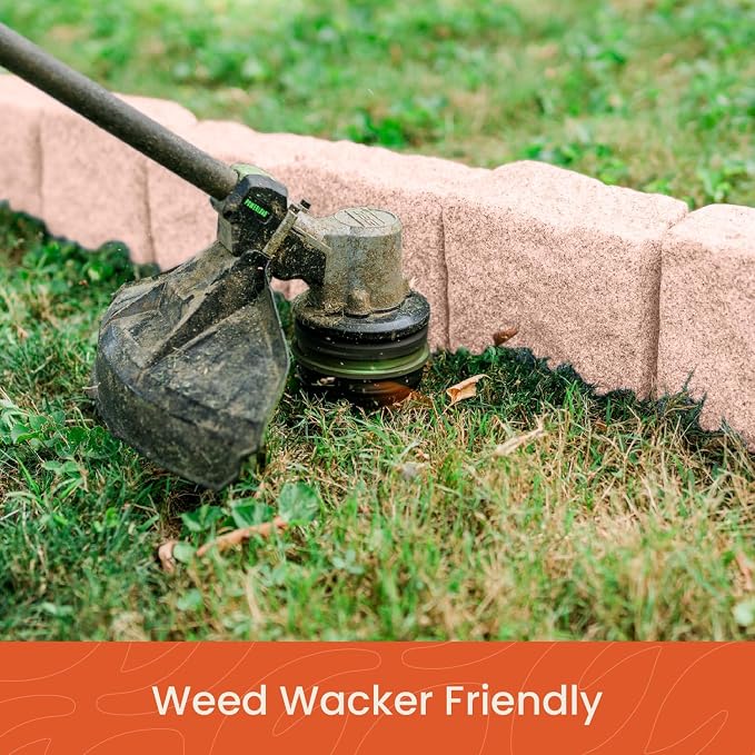 Landscape Edging | Garden Edging Border | Polyrock Blocks for Lawn Edging, Flower Beds & Yard Edging – 1 Pack | Each Section Has 6 Blocks 48" L x 4" W x 6.5" H | 2 Spikes | Sandstone