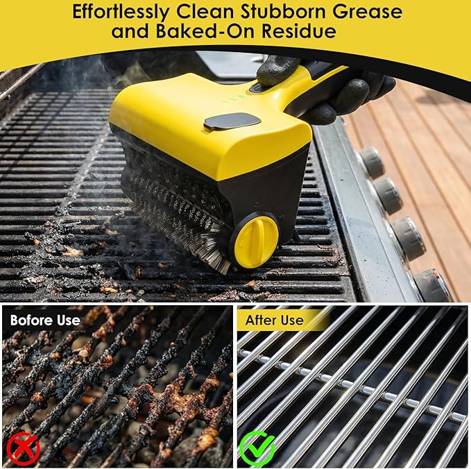 BBQ Grill Brush for Outdoor Grill, Electric Grill Cleaner with Water Tank Cordless Rechargeable BBQ Tool Spin Grill Cleaner Brush with 2 Removable Brush Head BBQ Grill Brush
