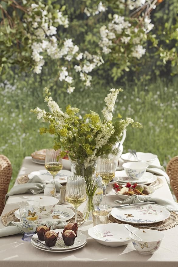 Lenox Butterfly Meadow Herbs Porcelain 12-Piece Dinnerware Set for 4 | ceramic, dishwasher safe, microwave safe | plates and bowls sets for kitchen and dining, dish set, dishes