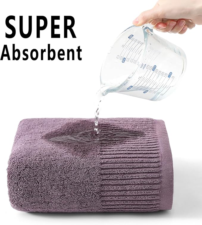 YTYC 27.5x55 Bath Towels Set,100% Cotton,650GSM,Plum,6-Pieces | Ultra Soft,Highly Absorbent, 2 Bathroom Towels,2 Hand Towels, 2 Washcloths, Towels for Bathroom, Gym, Spa,Pool