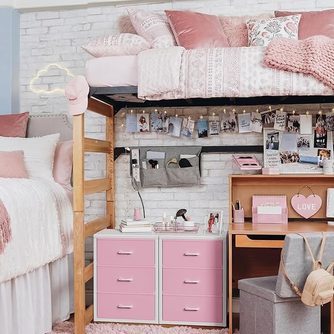 BOLUO Closet Drawers Pink 3 Drawer Dresser for Closet Organizers and Storage Bedroom Dorm Modern