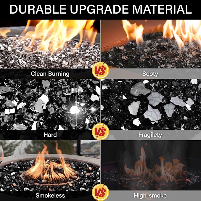 NUPICK 5 Pound Fire Glass, 1/2 Inch Reflective Fire Pit Glass | Tempered Fire Pit Rocks for Propane or Natural Gas, Glass Rocks for Fire Pit Table, Fireplace, Fire Bowl, Landscaping, Black