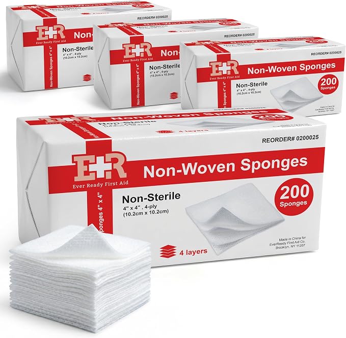 Ever Ready First Aid Non-Woven Sponges, Wound Care, Skin Care, 4" x 4", 4 Ply - 800 Count