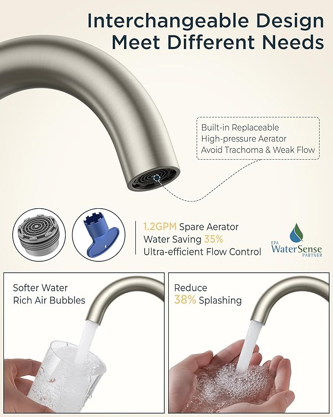 FORIOUS Brushed Nickel Bathroom Faucet 2 Hole, 4 Inch Centerset Bathroom Sink Faucet Brushed Nickel with Pop-up Dain, 24" CUPC Hoses, 360° Swivel Gooseneck for RV Basin