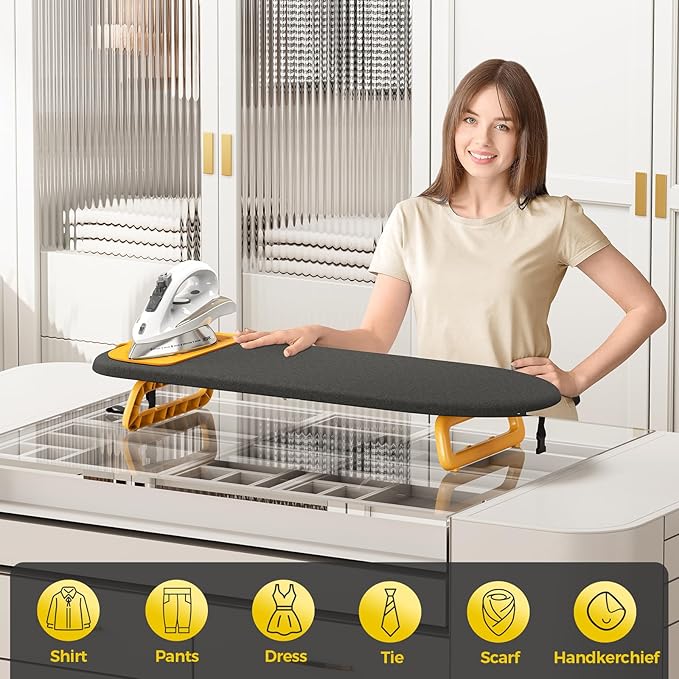 KINGBOARD Tabletop Ironing Board, Small Ironing Board with Iron Mat, Foldable Mini Iron Board, Easy Storage for Travel & Dorm, 12x32 Black
