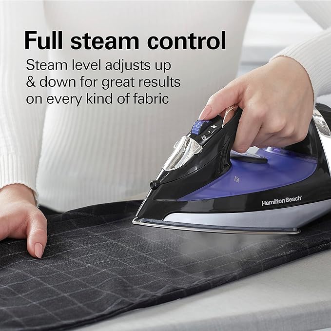 Hamilton Beach Steam Iron for Clothes & Garment Steamer with Smooth Press Stainless Steel Soleplate,1200 Watts,8’ Retractable Cord,Black (14214),(Pack of 2)