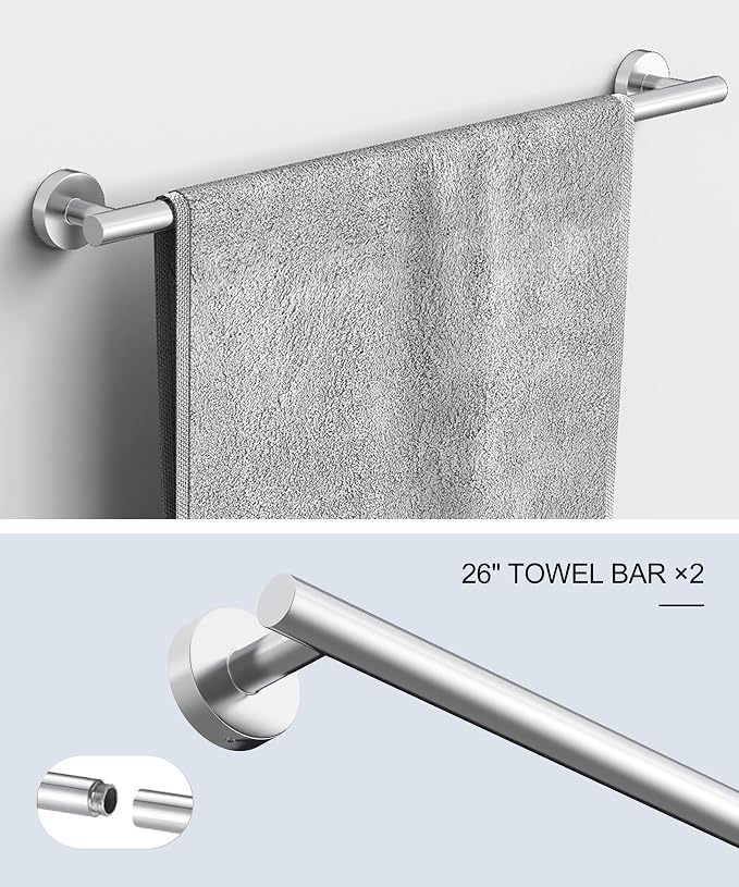 12 Pcs Chrome Bathroom Accessories Set, HOMEMYSTIQUE SUS304 Stainless Steel Bathroom Hardware Set, Bath Towel Bar Set, Toilet Paper Holders, Towel Rings Racks, Robe Towel Hooks