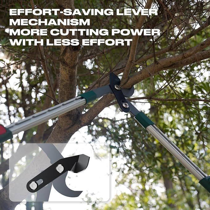 GARTOL 2-Inch Cutting Capacity Bypass Loppers, 26-33" Extendable Tree Branch Cutter, Professional Gear-Driven Labor-Saving Heavy Duty Pruners, Carbon Steel Teflon Blade & Lightweight Aluminum Handles