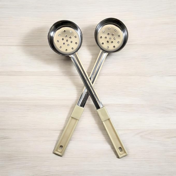 3 oz Slotted Stainless Steel Portion Control Ladle Spoon | Commercial-Grade Spoodle for Portioning & Draining - Pasta, Veggies & Buffet Service. Color-Coded by Size. Dishwasher Safe.