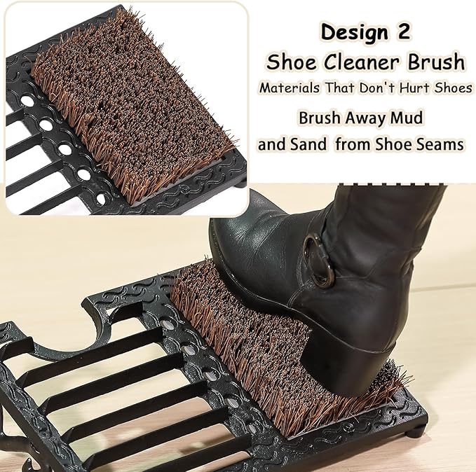 Cast Iron Boot Brush Scraper Outdoor, Black Heavy Duty Boot Scrubber Brush with Angled Design, Outdoor Shoe Scrapers with Brushes, All Weather Boot Scraper for Home Porch Entryway Garden Farmhouse
