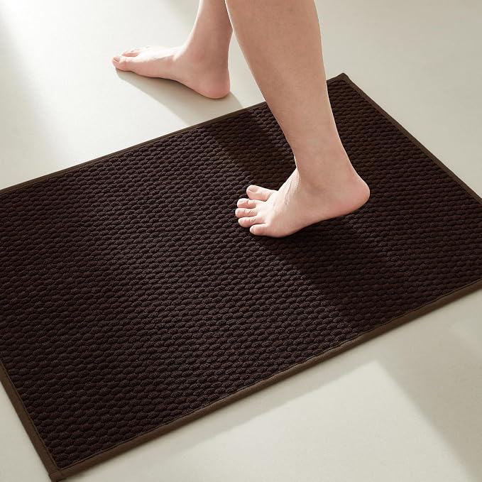 TYUU Bathroom Rugs Non Slip Washable, Super Absorbent Thin Bath Mat Small Quick Dry Low Pile Bathroom Rug, Brown 20"x30"