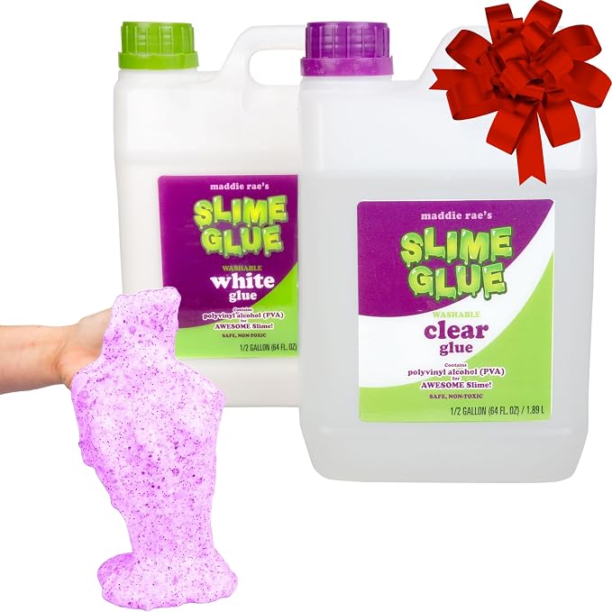Maddie Rae's Slime Glue (1/2 Gallon Clear & 1/2 Gallon White) Value 2 Pack - Crystal Clear Non Toxic Glue for Slime Making, DIY Kids Arts & Crafts, School Classroom Supplies, Summer Camp Activities