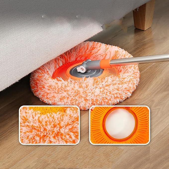 Orange 360° Rotatable Adjustable Cleaning Mop, Extendable Wall Cleaning Mop with Long Handle, Multifunctional Dust Mops Household Rotating Mops for Wall Ceiling Window Floor