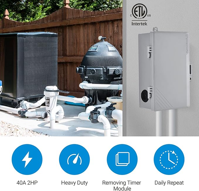 DEWENWILS Pool Pump Timer, Mechanical Timer Box Outdoor, Heavy Duty 2HP 40A 120-277 VAC, 24-Hour Programmable ON/Off Timeable Switch for Water Heater, Pool Pump, ETL Listed