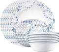 Corelle Vitrelle 18-Piece Service for 6 Dinnerware Set, Triple Layer Glass and Chip Resistant, Lightweight Round Plates and Bowls Set, Darlington