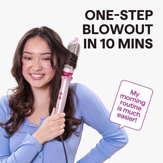 Wavytalk Heatwave Pro Ionic Thermal Brush Set, 3-Size Heated Round Brush for Short to Long Hair, Bilateral Negative Ions for Frizz-Free Shiny Blowout, Pink
