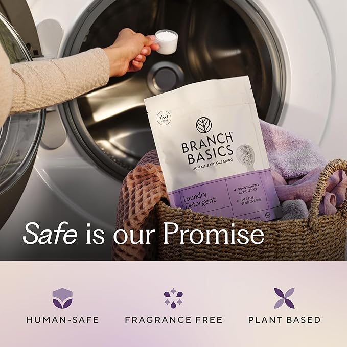 Branch Basics Laundry Detergent – 2 Pack, 4lbs per | Plant & Mineral-Based Formula | Lifts Stains & Removes Odor | Plastic-Free, Fragrance-Free & Safe for Sensitive Skin