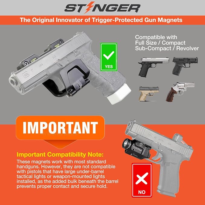 Stinger Prime Gun Magnet Mount, w/Trigger Guard Protection, Magnetic Gun Mount for Car, Truck, Desks, Safes, Walls, Gun Magnet for Handgun Rifle Shotgun Pistol Revolver