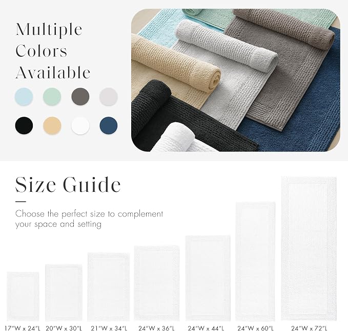 Madison Park Splendor Reversible 100% Cotton Bath Runner, 24 x 72, White | Tufted Bathroom Rug, 3000 GSM, Hotel Quality, Luxurious Plush, Medium Pile, Absorbent, Quick Dry, OEKO-TEX, Shower Room Décor