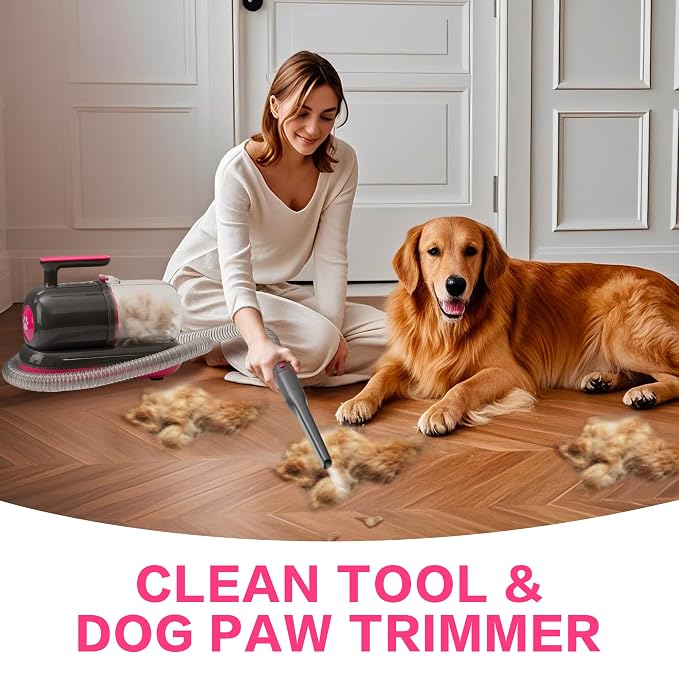 Dog Grooming Vacuum Kit with Clippers and Nail Grinder, 1.2L Pet Grooming Vacuum for Shedding, Low-Noise Dog Hair Vacuum with Grooming Brush for Home Cleaning Grooming,Dyson-Style Gray