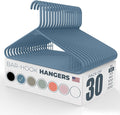 Plastic Hangers 30 Pack – Made in the USA – 6lb Capacity Standard Clothes Hangers with Strap Hooks for Dresses, Lingerie, Shirts, Pants, and Jackets – Blue