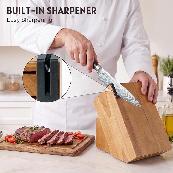 PAUDIN 17 PCS Kitchen Knife Set, Razor Sharp Knife Block Sets, Ideal Gifts | Elegant Kitchen Knife Set with Block, Knife Set with Built-in Sharpener, Dishwasher Safe