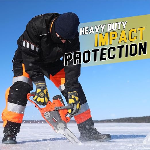 HANDLANDY Winter Cut Resistant Men Impact Resistant Work Gloves, Padded Palm Grip Heavy Duty Working Glove (X-Large, Yellow)