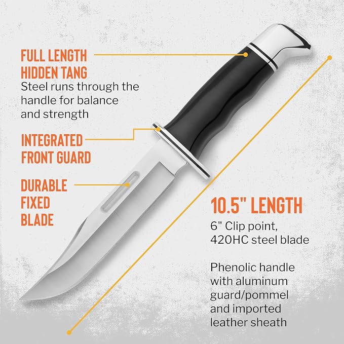 Buck Knives 119 Special Hunting Knife, 6" Fixed Blade, Full Tang Design, Phenolic Handle, 420HC Stainless Steel Clip Point Blade, Sheath Included, Knife Made in the USA, 7.5 oz