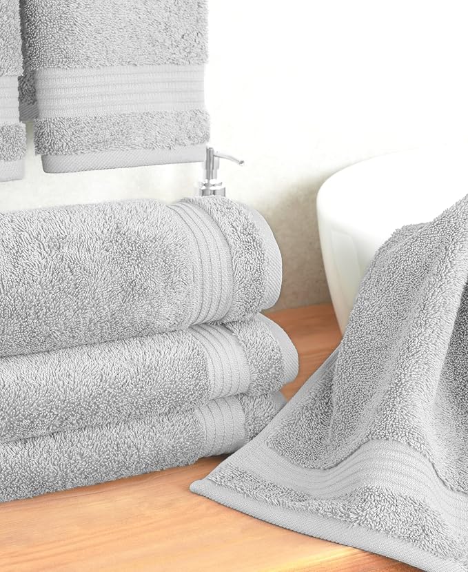Cotton Paradise 100% Cotton Turkish Towel Set, Soft Absorbent Quick Dry, 4 Piece Hand Towel Set, Silver Grey