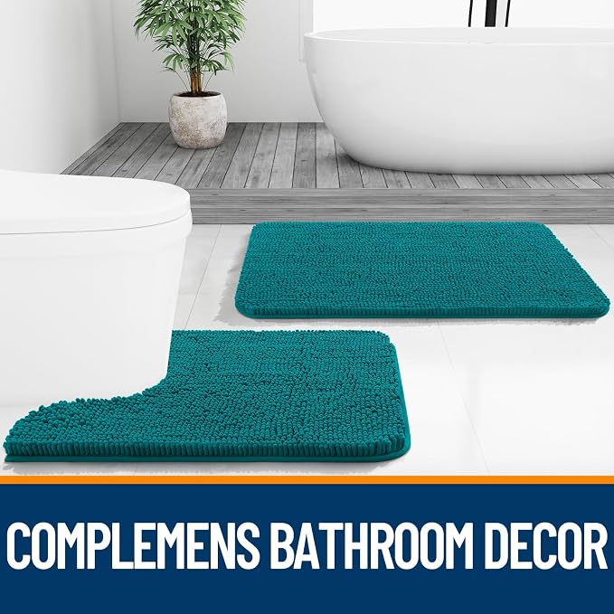 OLANLY Bathroom Rugs 32x20, Extra Soft Absorbent Chenille Bath Rugs, Rubber Backing Quick Dry, Machine Washable Bath Mats for Bathroom Floor, Tub and Shower, Home Decor Accessories, Deep Lake