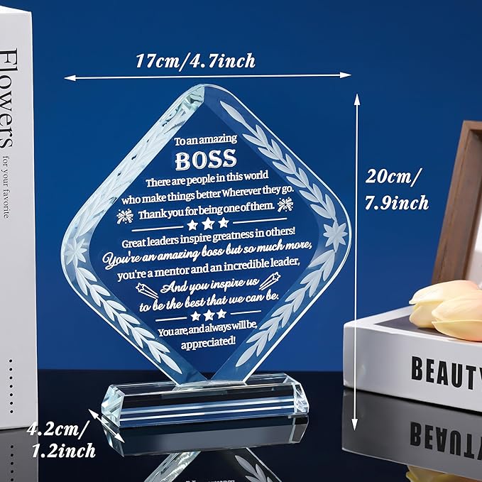 Movdyka Boss Gifts Crystal Engraved Best Boss Gifts for Men Women - Great Bosses Day Birthday Going Away Leaving Retirement Farewell Appreciation & Thank You Gift for Boss Keepsakes Decor