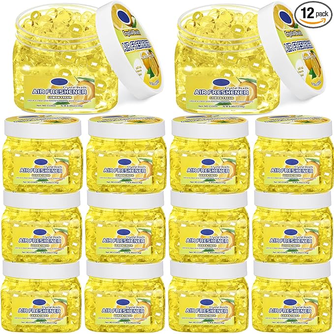 12 Pcs Air Freshener Bulk Odor Gel Eliminator Beads 8 oz Long Lasting Air Freshener Beads Eliminates Odors in Home Bathrooms, Cars, Boats, Rvs and Pet Areas(Lemon)